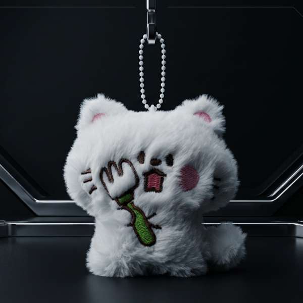 Snowy White Cat Keychain Holding Fork Y2K Fashion Accessories Cambodia Auve