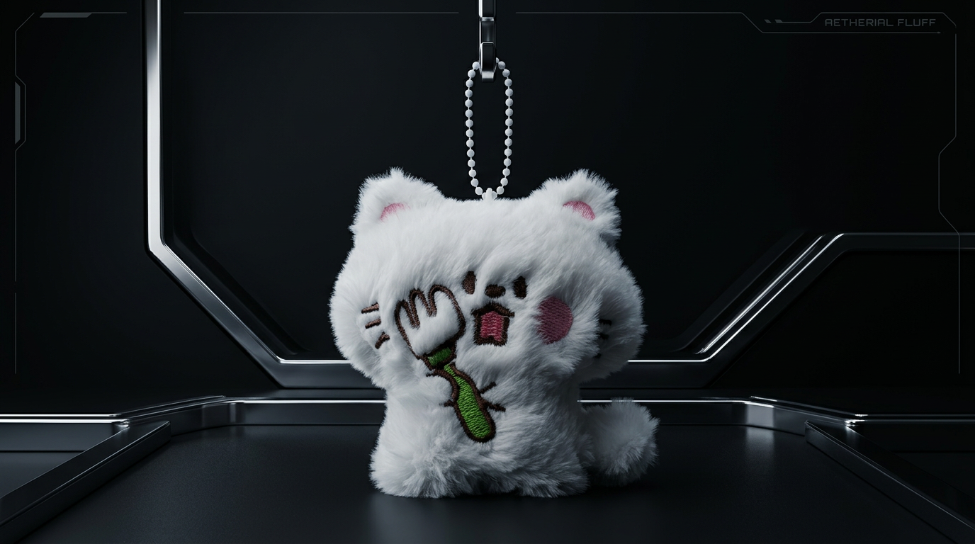 Snowy White Cat Keychain Holding Fork Y2K Fashion Accessories Cambodia Auve