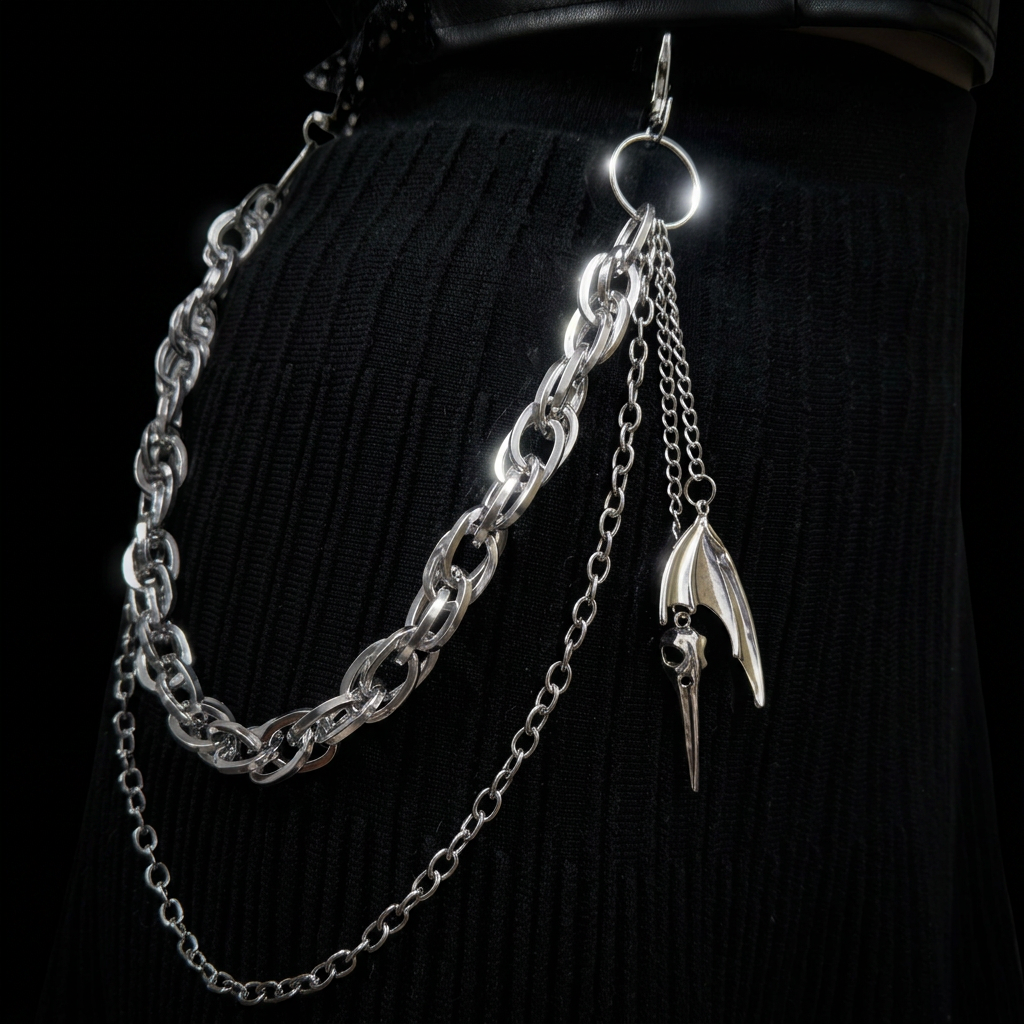 Silver fang pendant wallet chain, Y2K grunge accessory by Auve