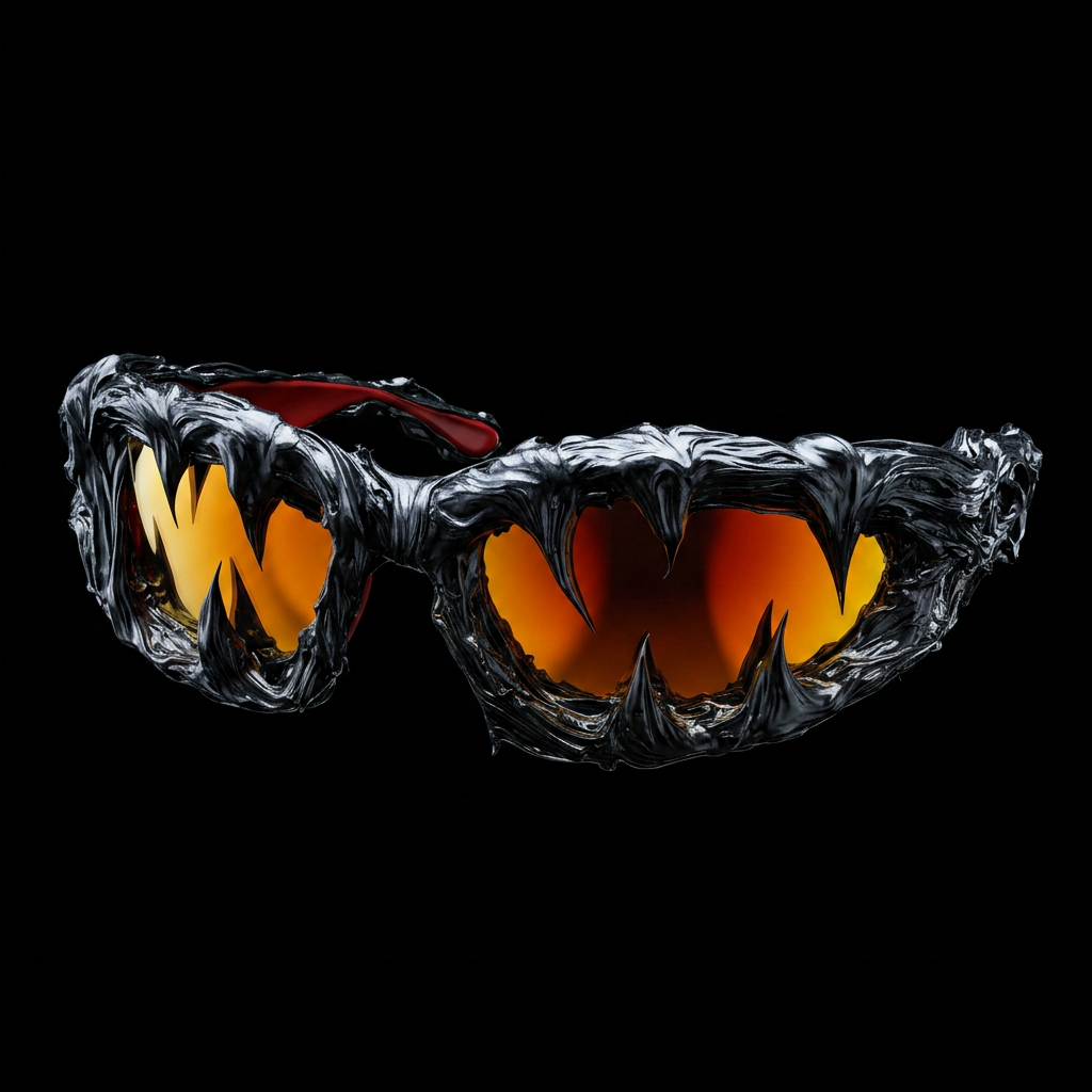 Fang shaped Y2K sunglasses with orange red mirrored lenses, Auve Inferno edition